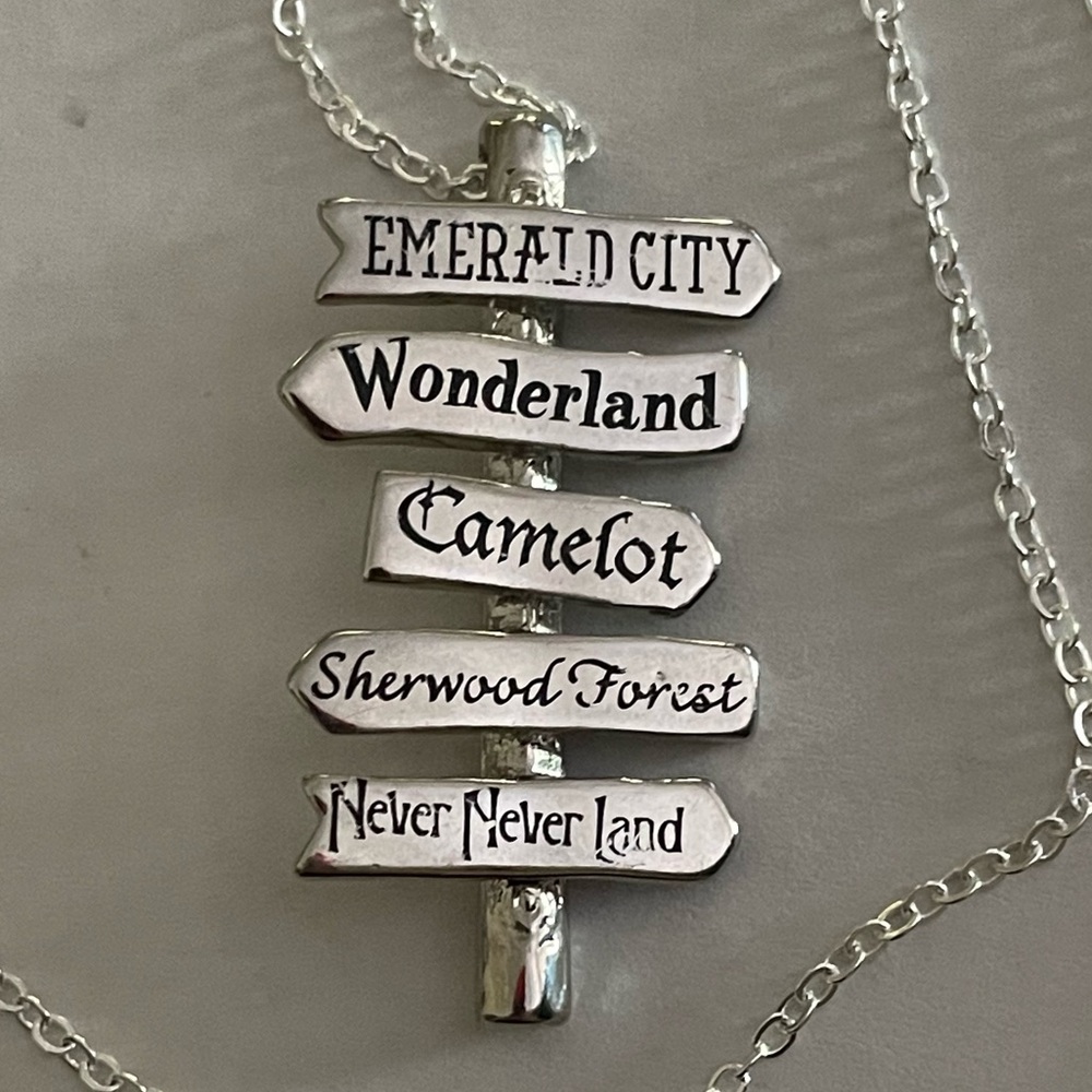 Storybook Destinations Sign Pendant Necklace fairy tale
